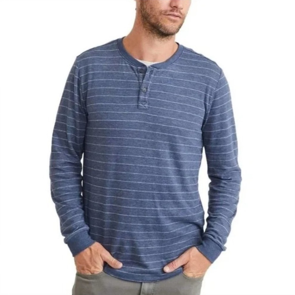 Marine Layer Pacifica Stretch Long Sleeve Heathered Navy Striped Henley Men’s L